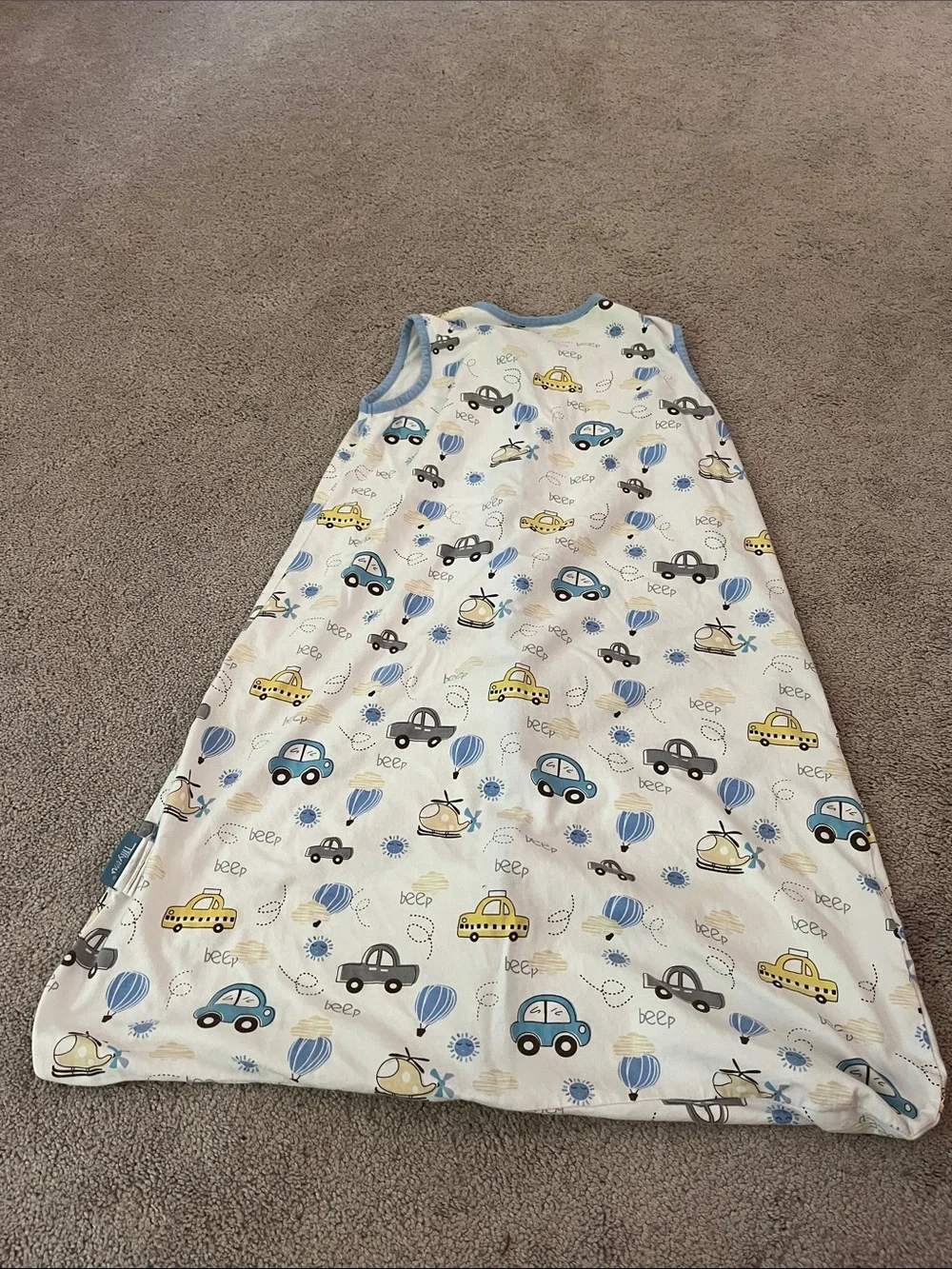 Sleeveless Baby Sleep Sack - Blue, Yellow & Gray Vehicle Print